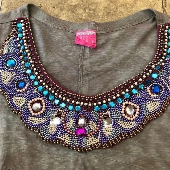 COPY - Women's VINTAGE Free People Beaded Collar Tunic Top - Sz. S - Picture 2 of 4